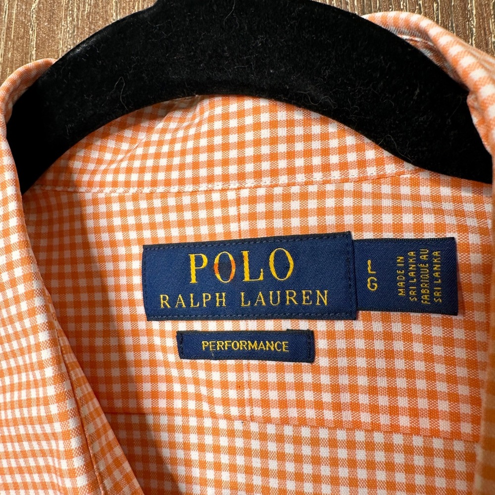 Polo Ralph Lauren Mens Performance Gingham Button Down Shirt Orange Large NEW - Picture 6 of 9